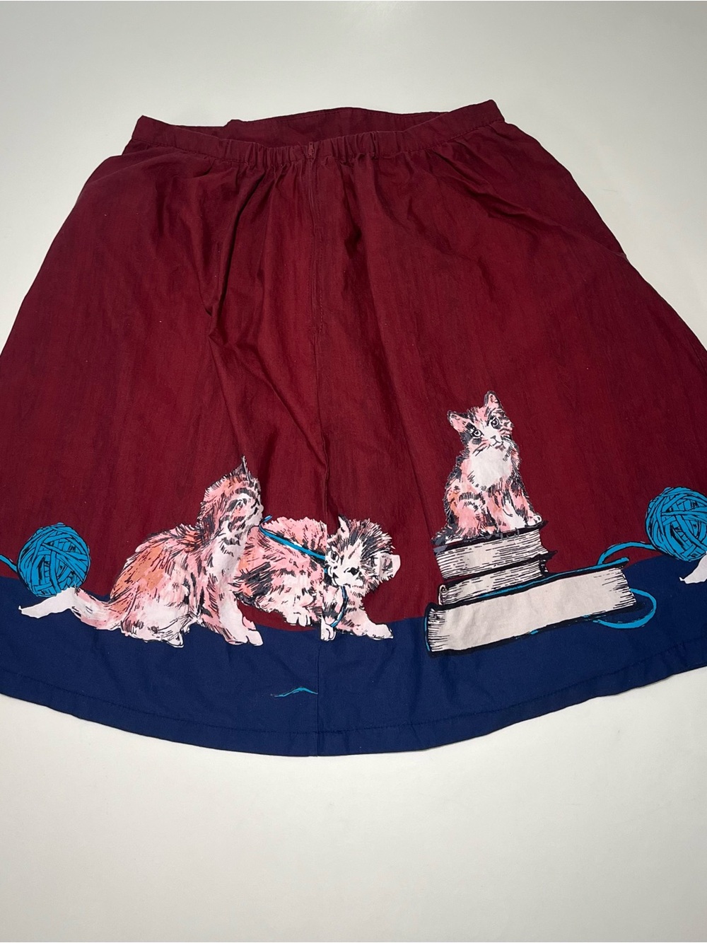 ModCloth Vintage Style Kitten Red Cotton Midi Skirt w/ Pockets Large